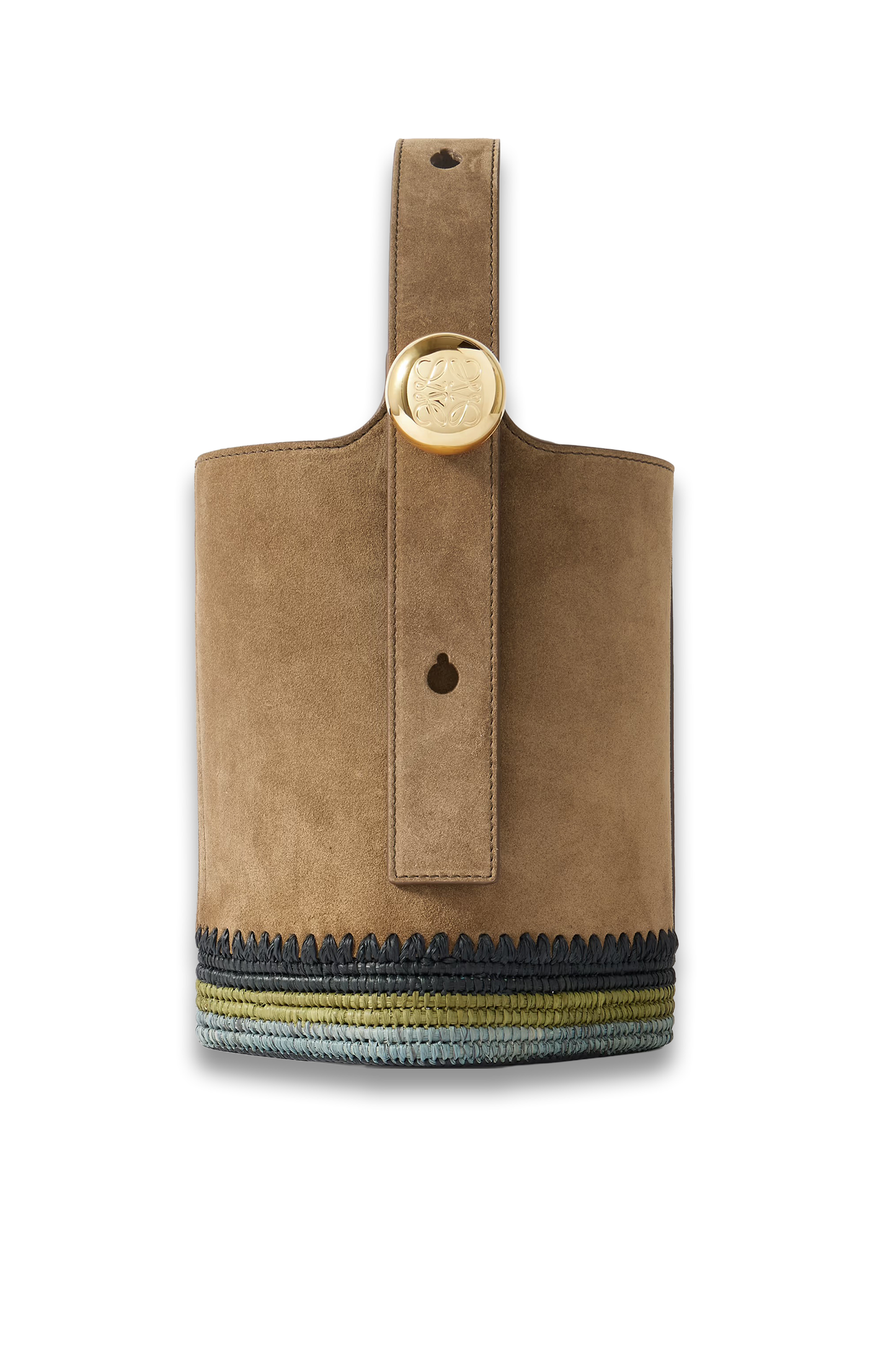 + Paula's Ibiza Pebble Mini Striped Raffia-Trimmed Suede Tote
