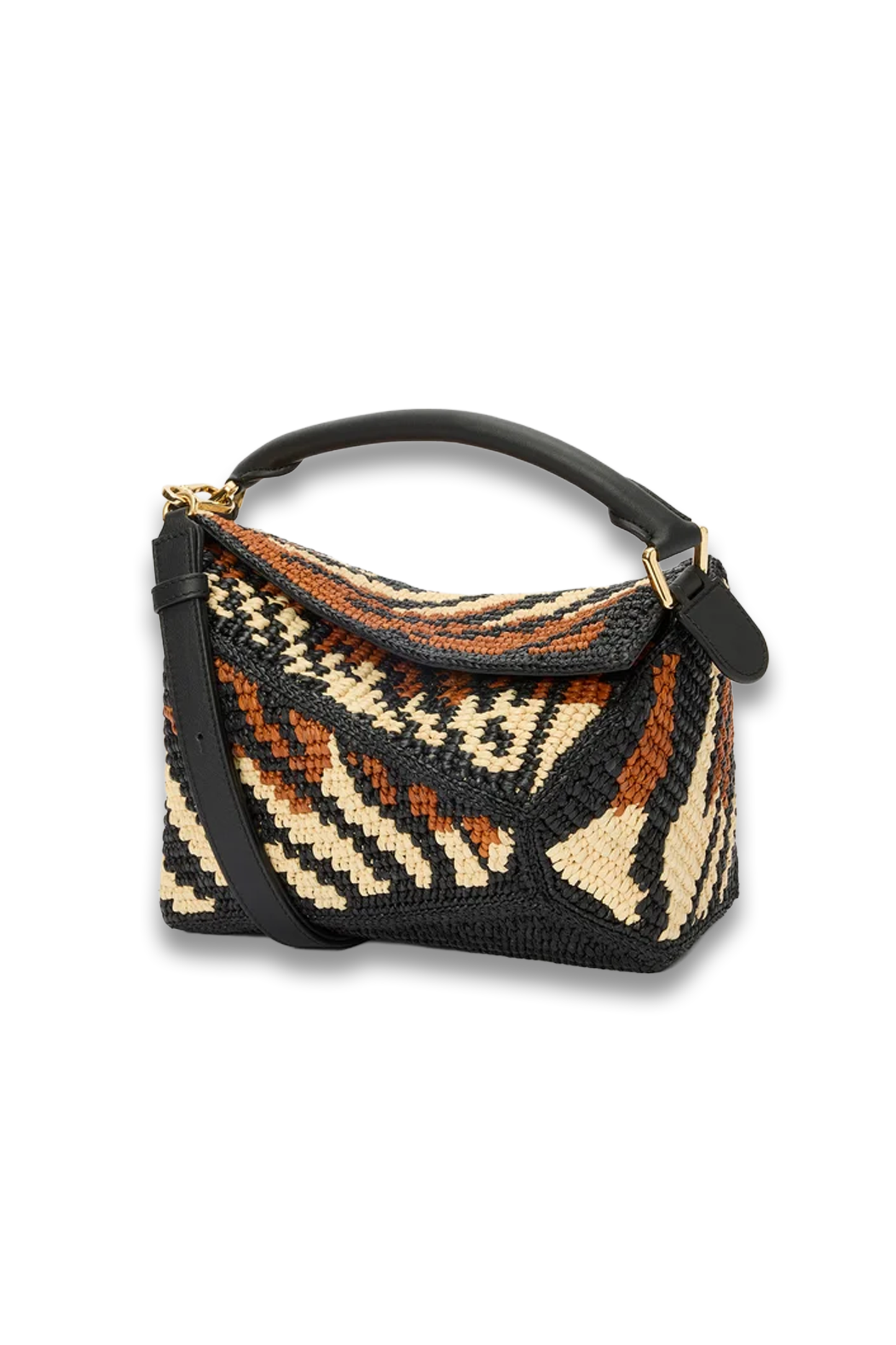 Small Puzzle Edge Bag in Raffia and Calfskin