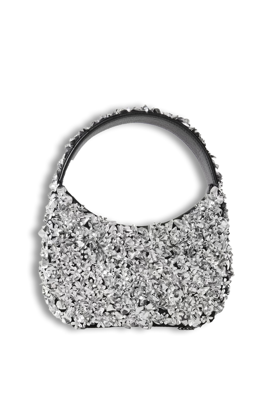 Midas Embellished Faux Leather-trimmed Cotton-twill Shoulder Bag - Silver