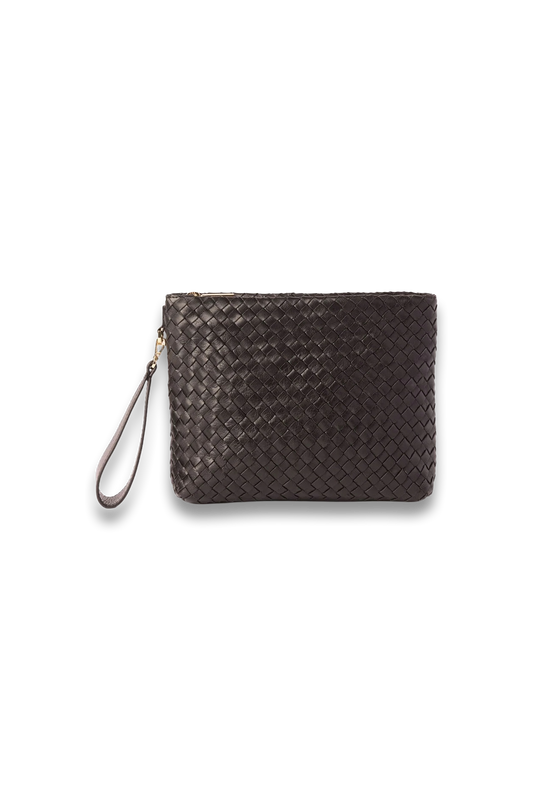 Black Avah Woven Zip Clutch