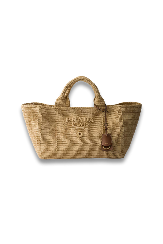 Large Crochet Tote Bag with Leather Details