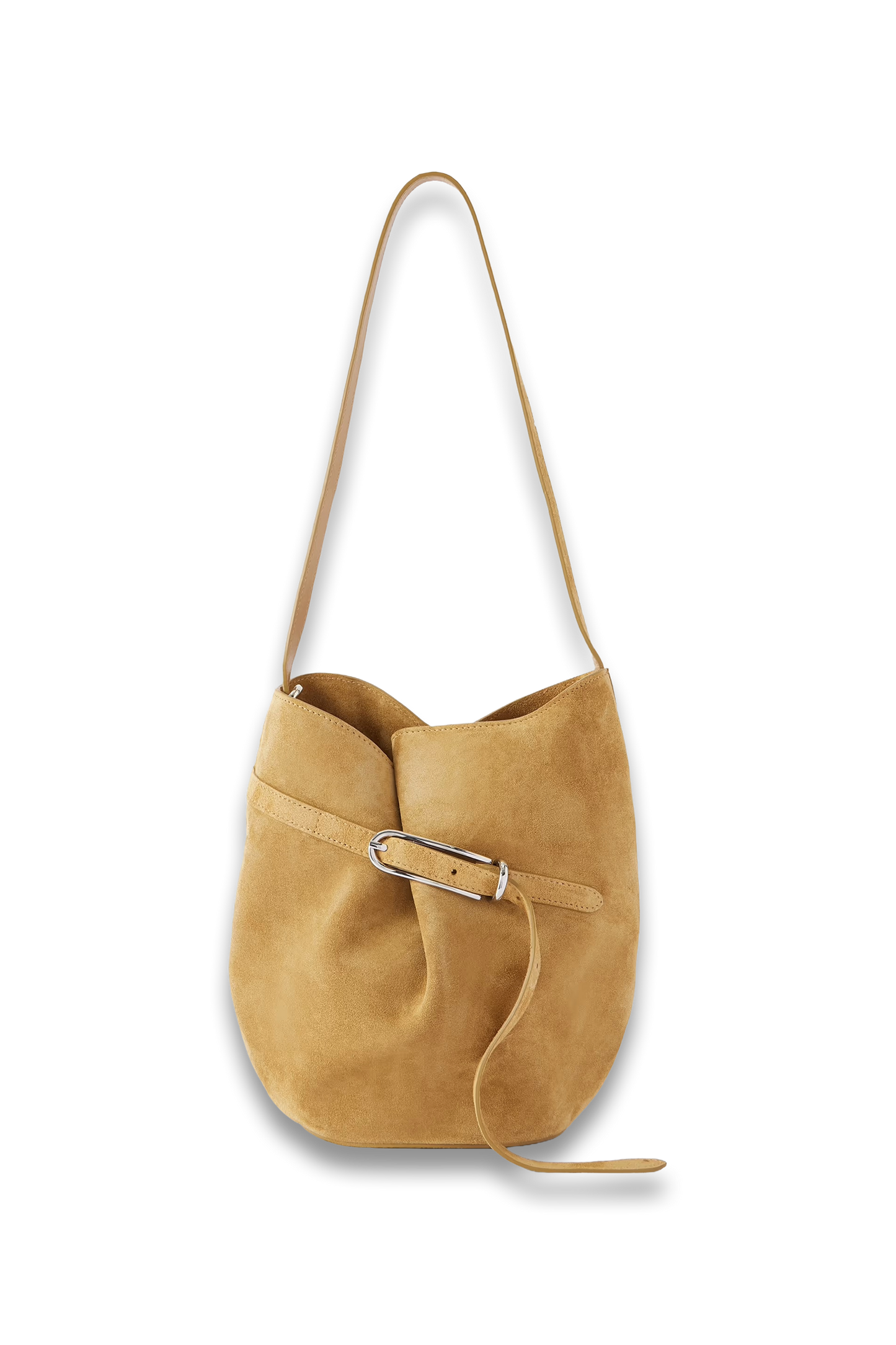 Belted Suede Bucket Bag