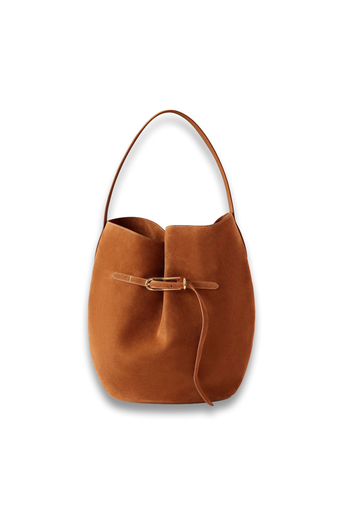 Large Belted Suede Bucket Bag