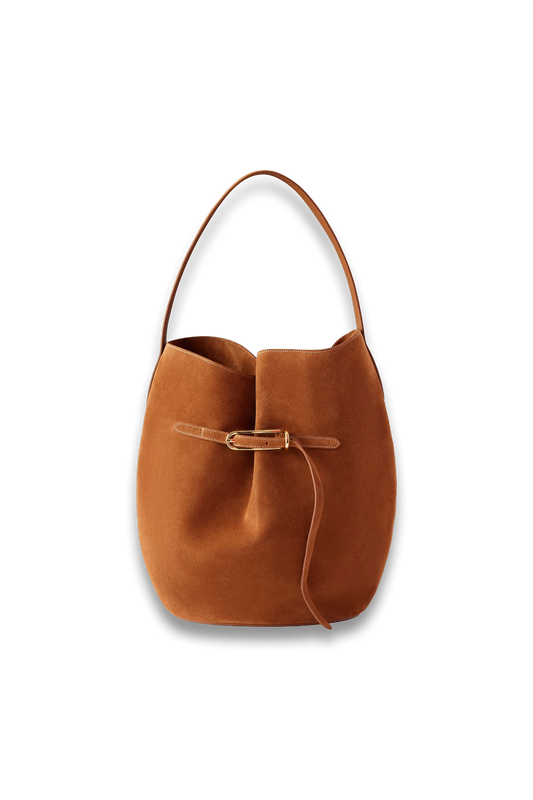 Large Belted Suede Bucket Bag