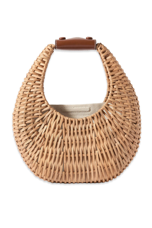 Mini Moon leather-embellished Raffia Shoulder Bag