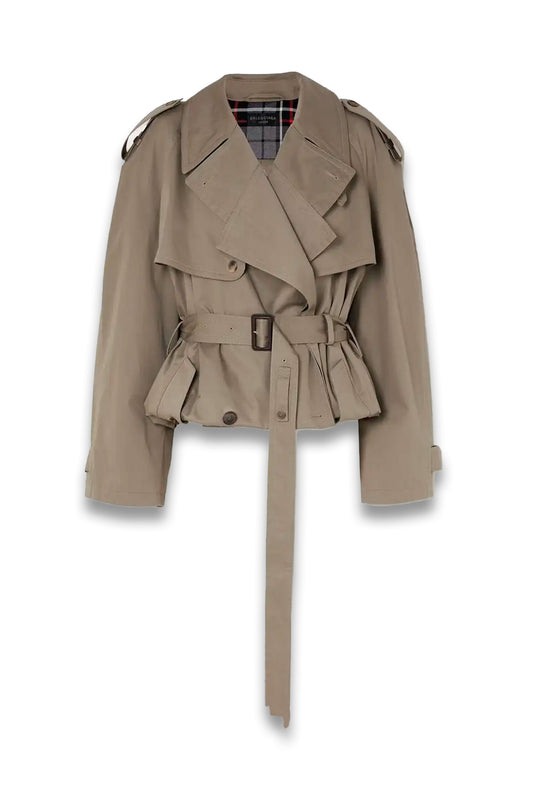 Folded oversized belted cotton-twill trench coat