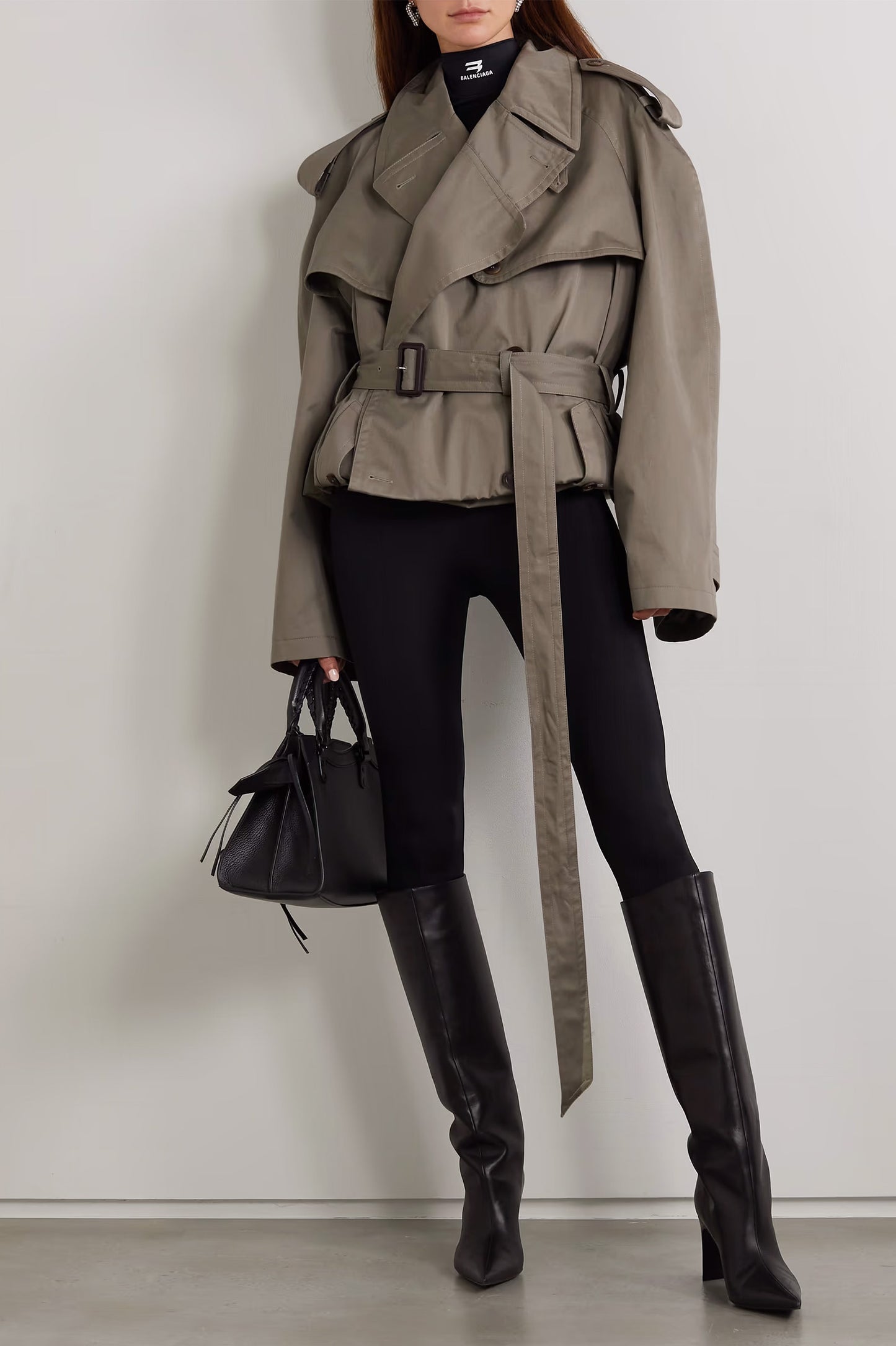 Folded oversized belted cotton-twill trench coat