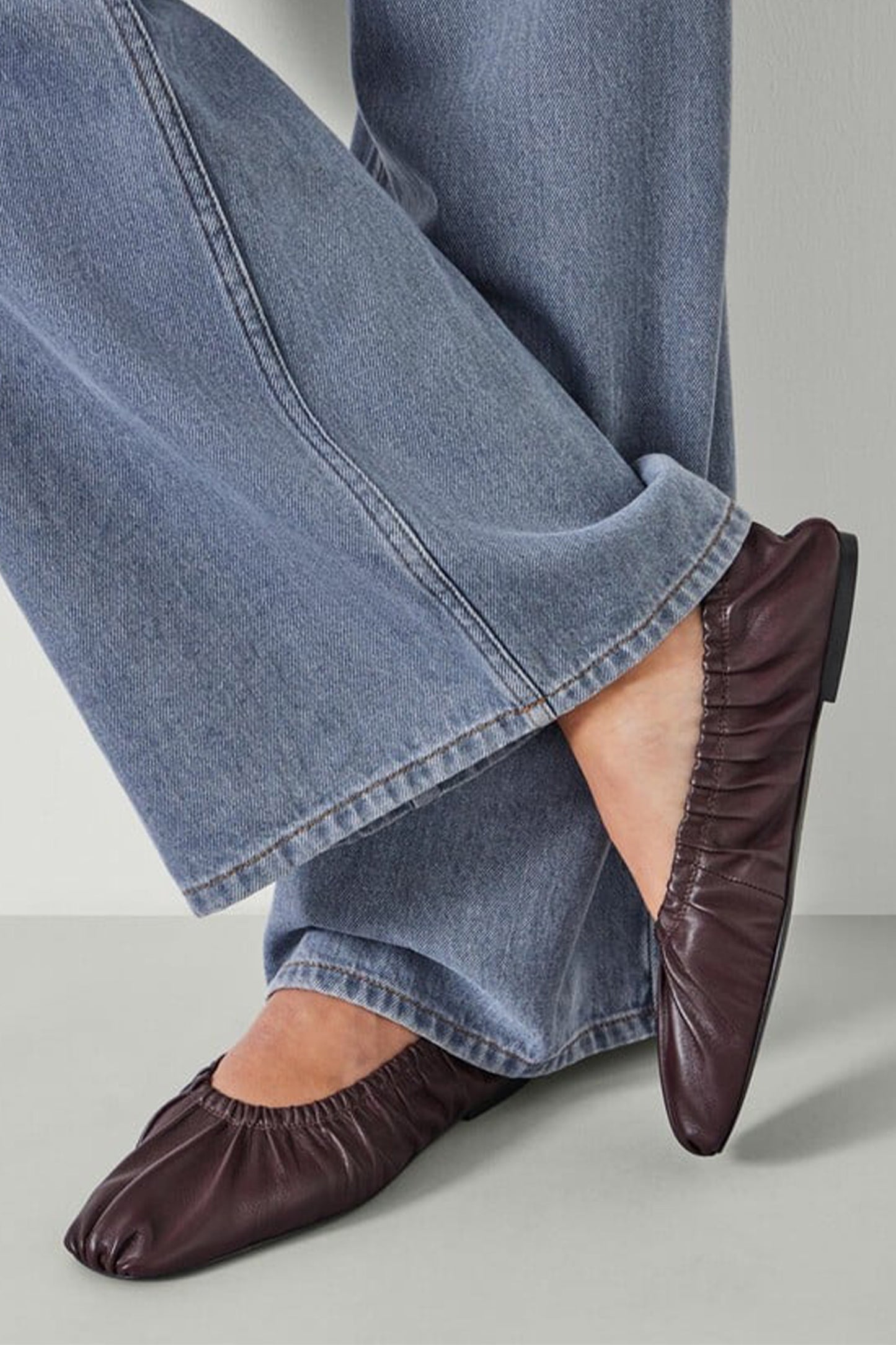 Ruby Ruched Leather Ballet Flats