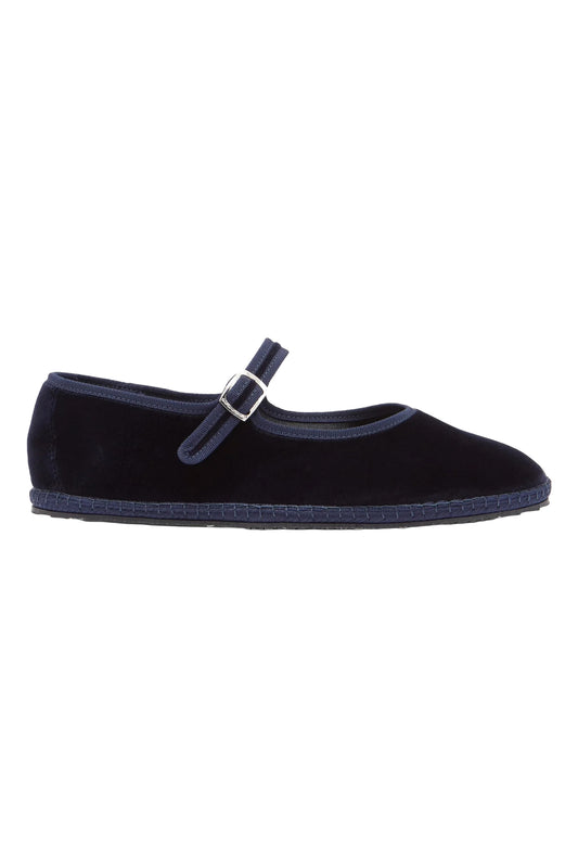 Blanket-stitched Velvet Mary Jane Flats
