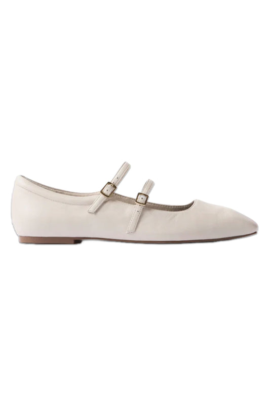 MJ Cream Leather Ballet Pumps