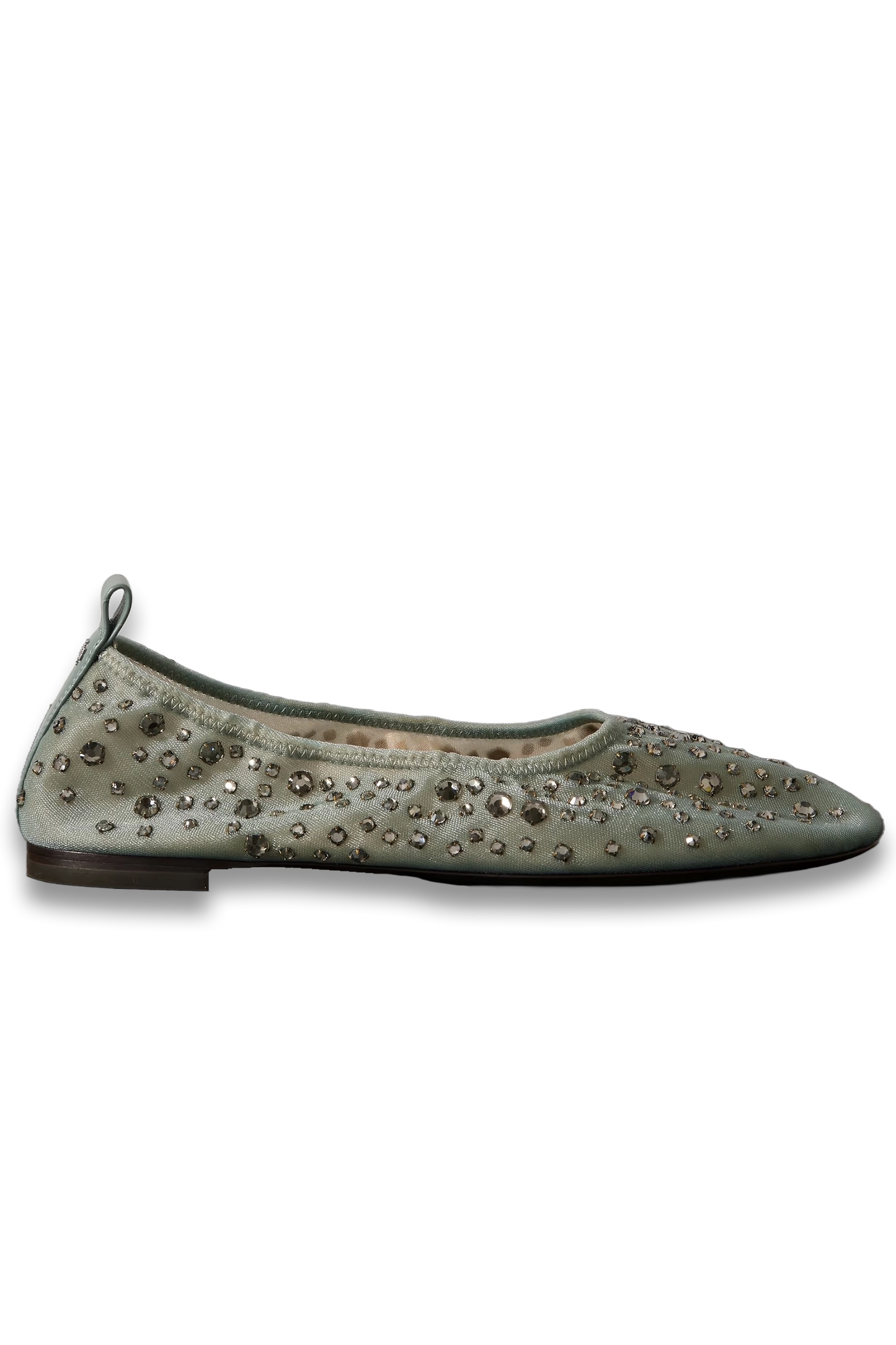 Crystal-Embellished Leather-Trimmed Mesh Ballet Flats