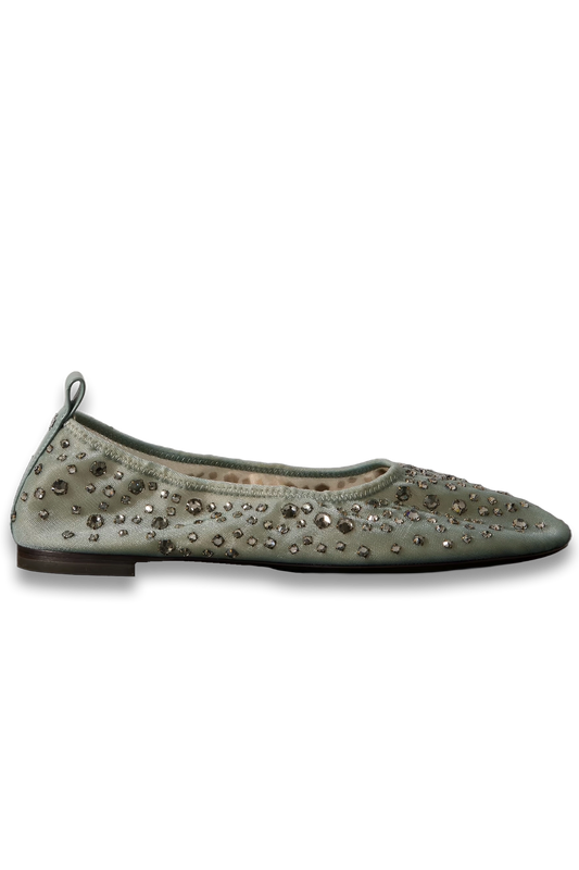 Crystal-Embellished Leather-Trimmed Mesh Ballet Flats