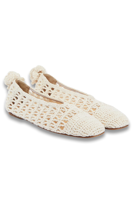 Floral-Appliqué Crochet Ballet Flats
