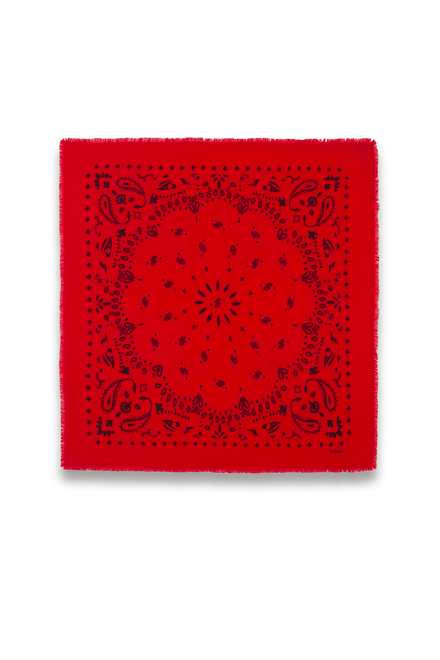 Large Printed Cashmere Bandana in Coral Red
