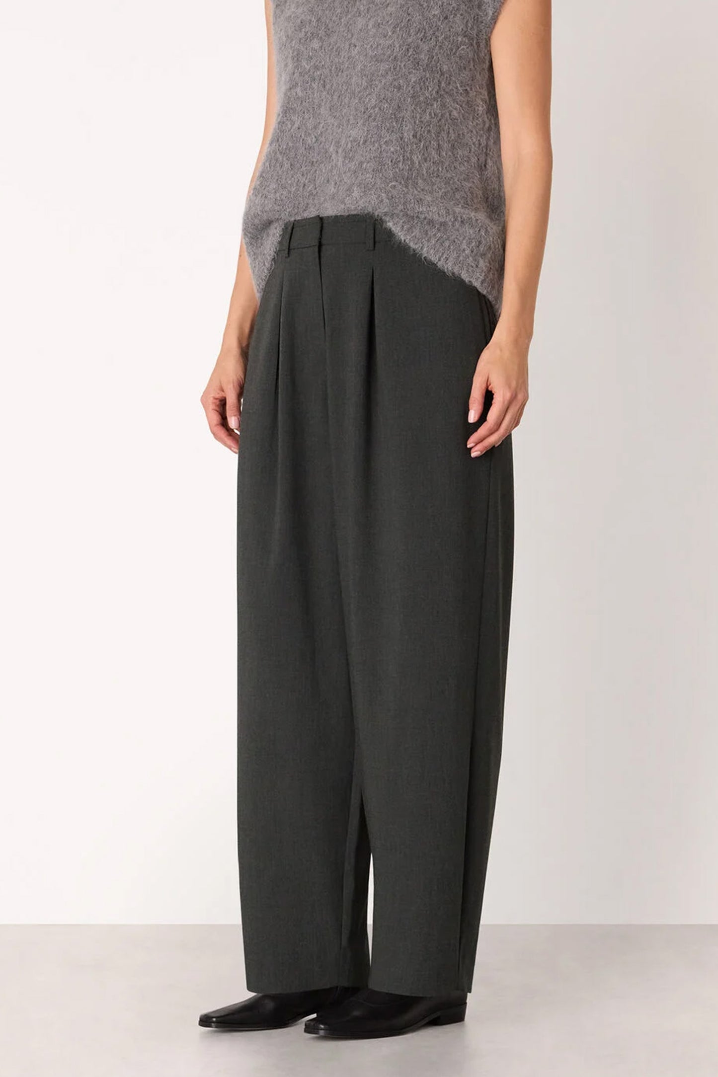 Dark Grey Wool Blend Barrel Trouser