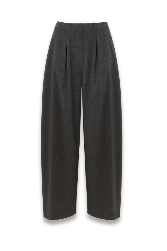 Dark Grey Wool Blend Barrel Trouser