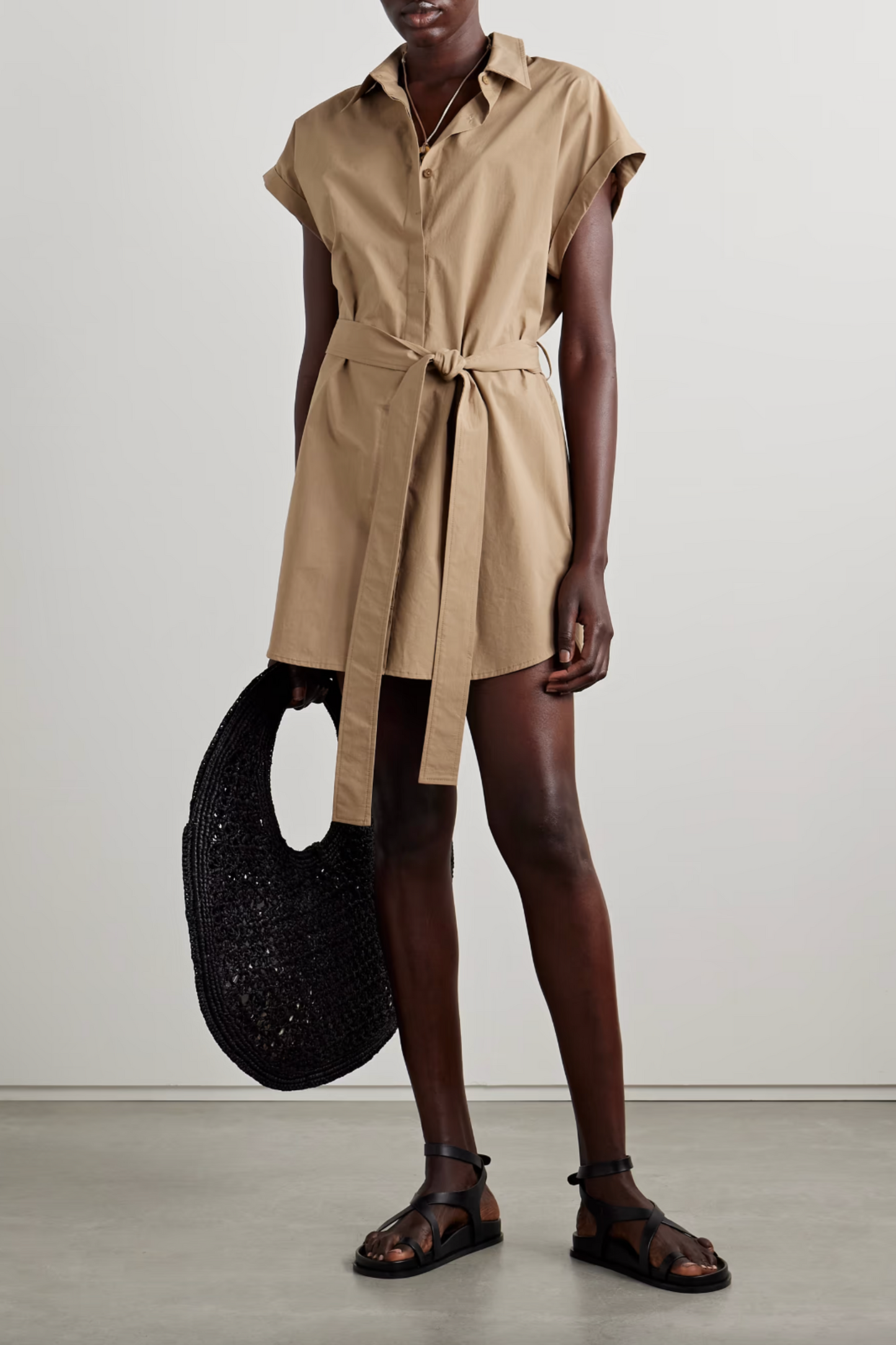 Belted Organic Cotton-Poplin Mini Shirt Dress