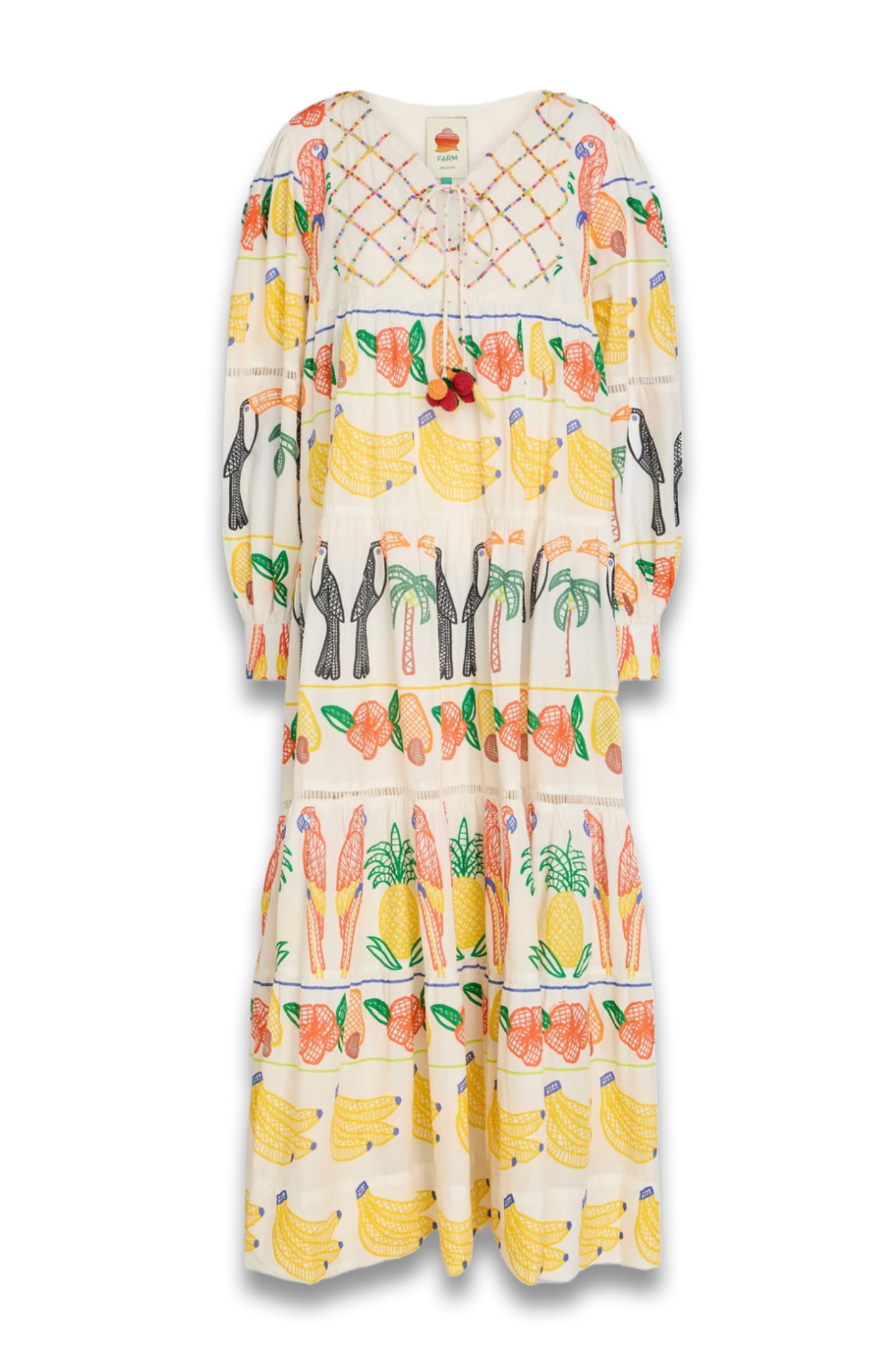 Embellished Tiered Printed Cotton-Voile Midi Dress