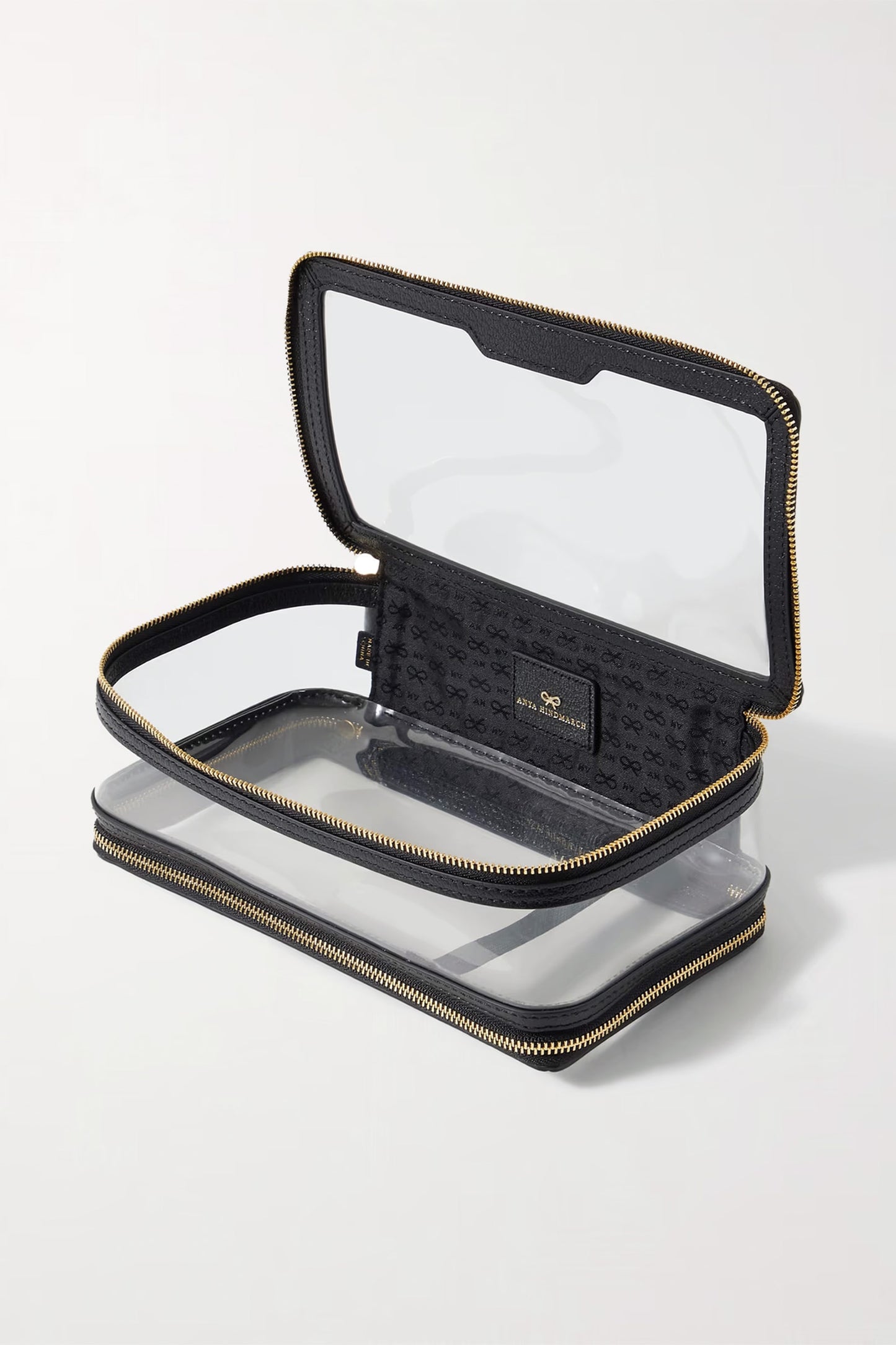 In-Flight Leather-Trimmed Clear PVC Cosmetics Case