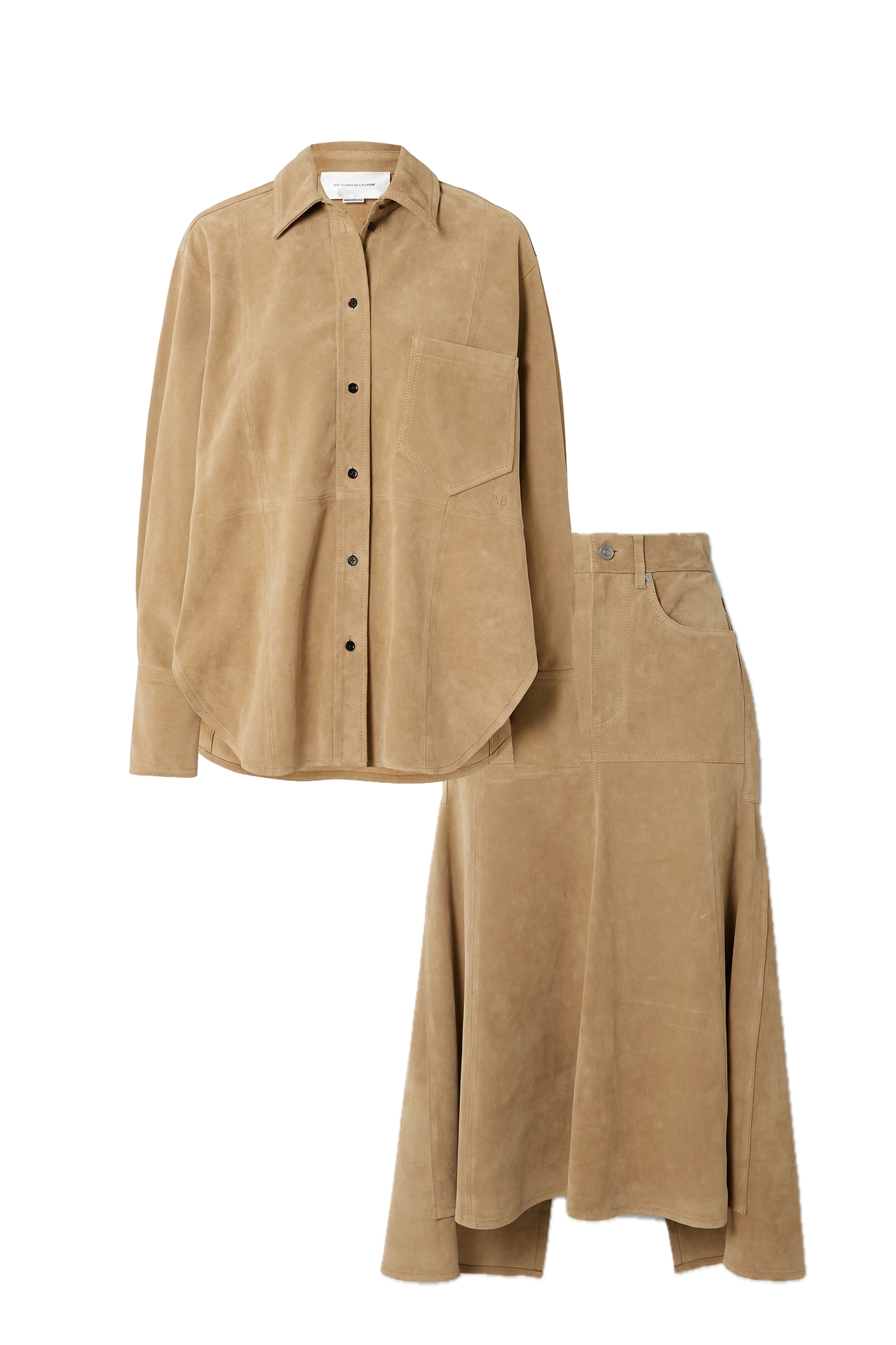 Suede Shirt and Paneled Suede Midi Skirt