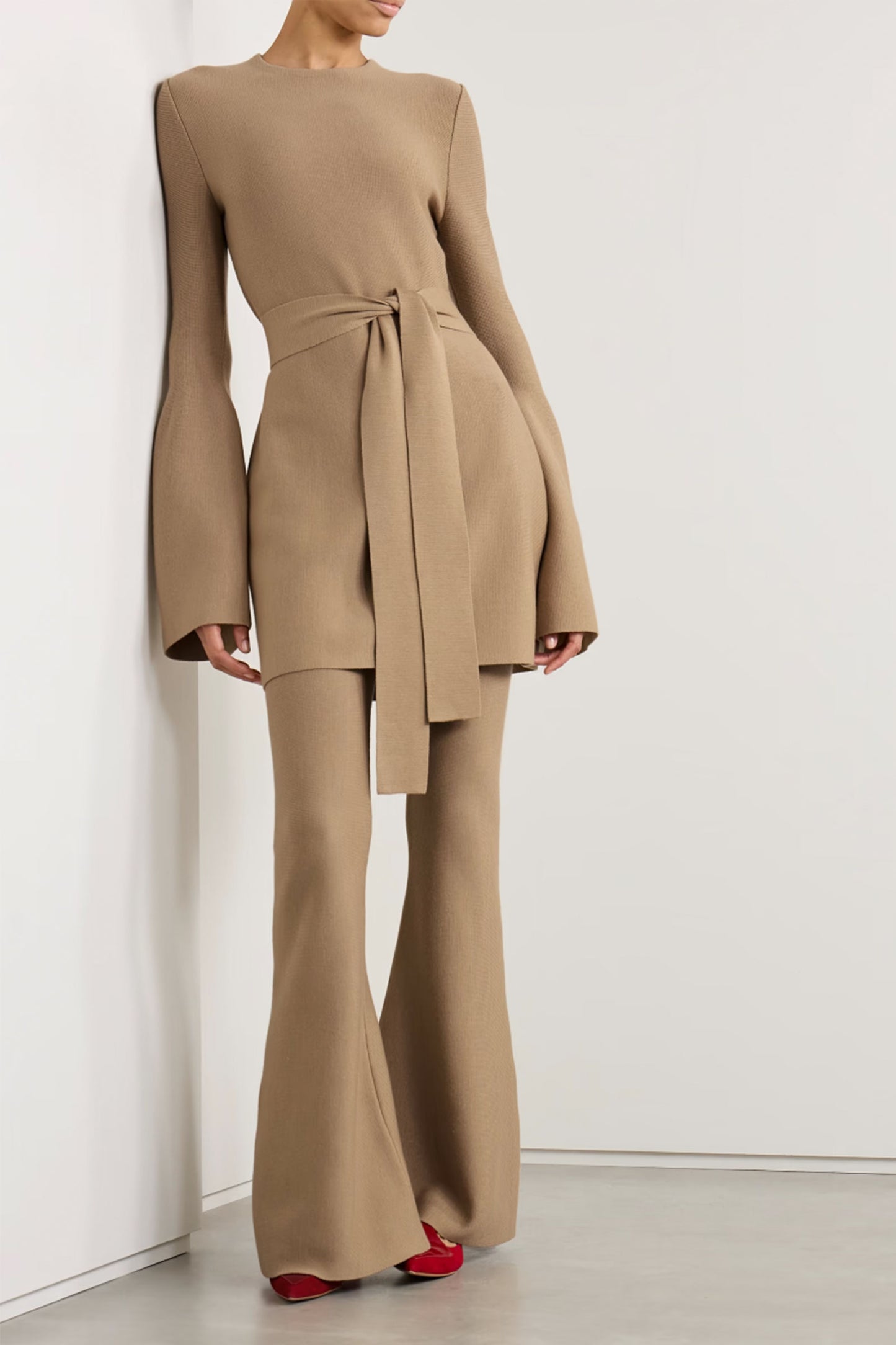 Tenas Belted Wool and Cashmere-blend Mini Dress and Flared Pants Set