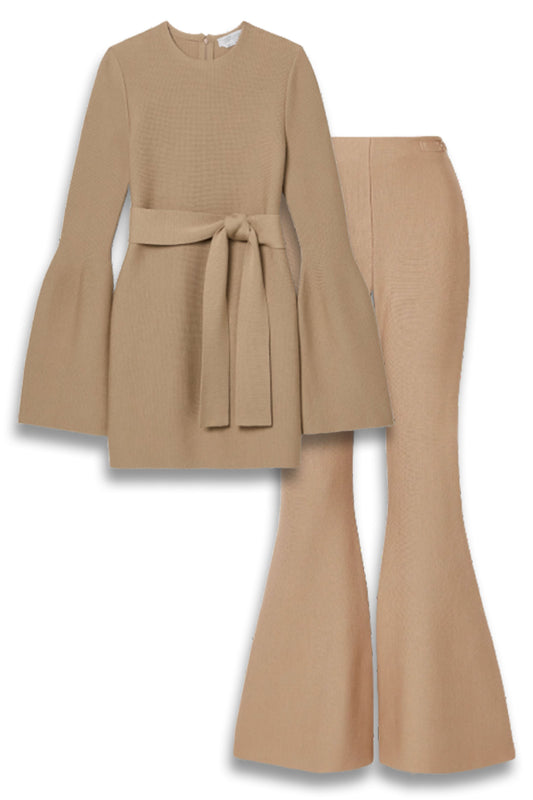 Tenas Belted Wool and Cashmere-blend Mini Dress and Flared Pants Set