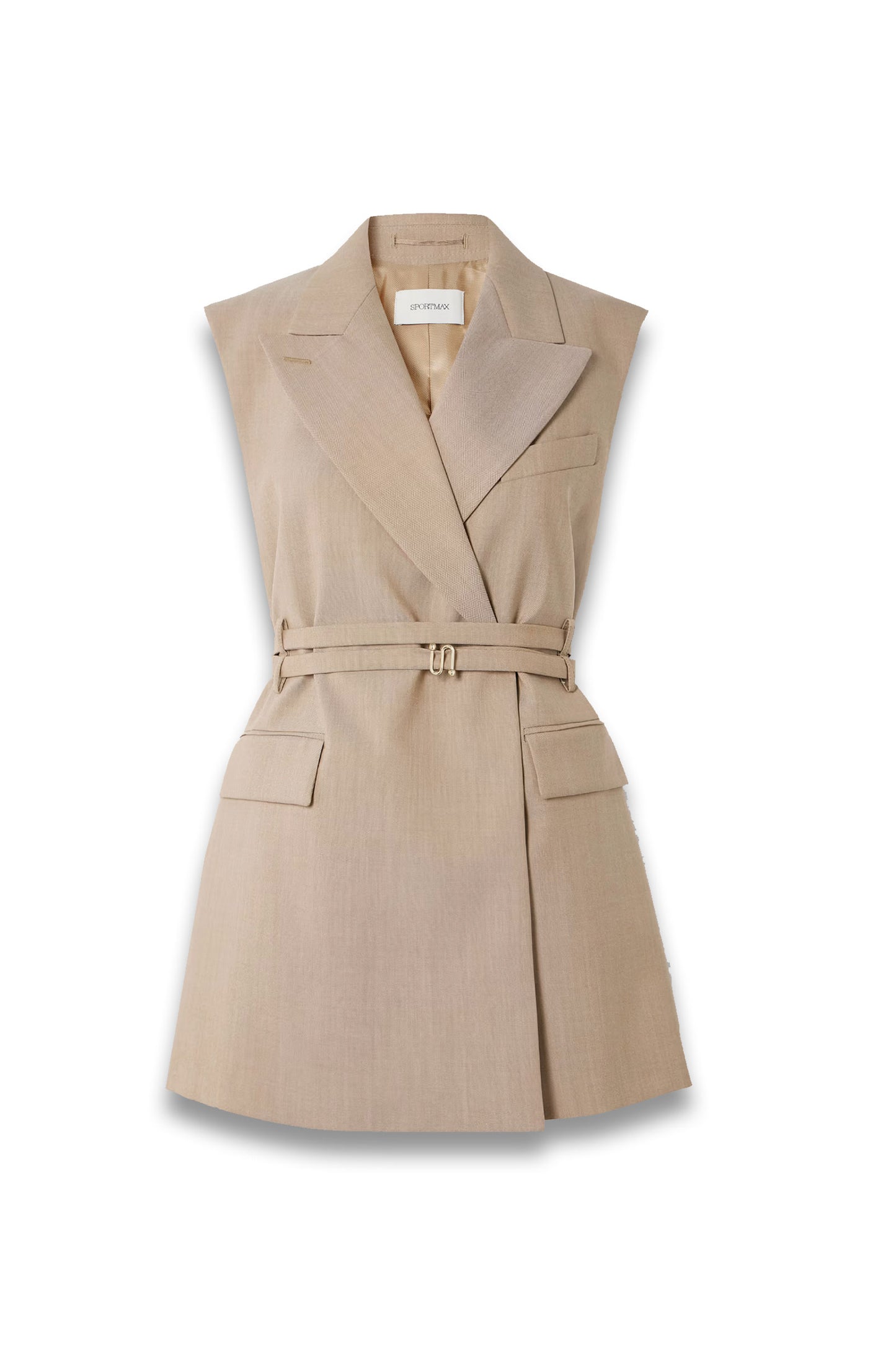 Oversized Belted Grain de Poudre Wool Vest