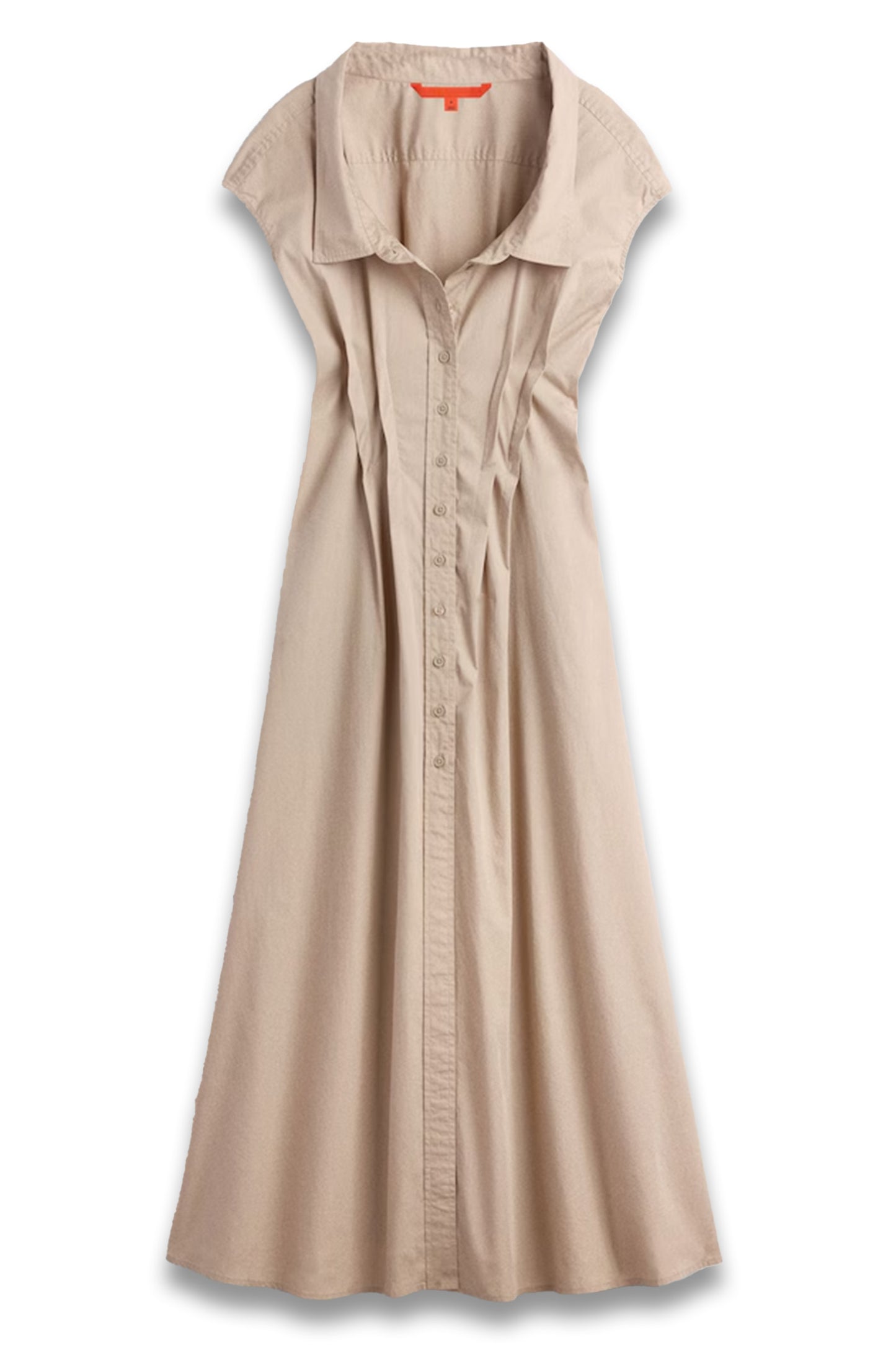 Beige Poplin Maxi Shirt Dress