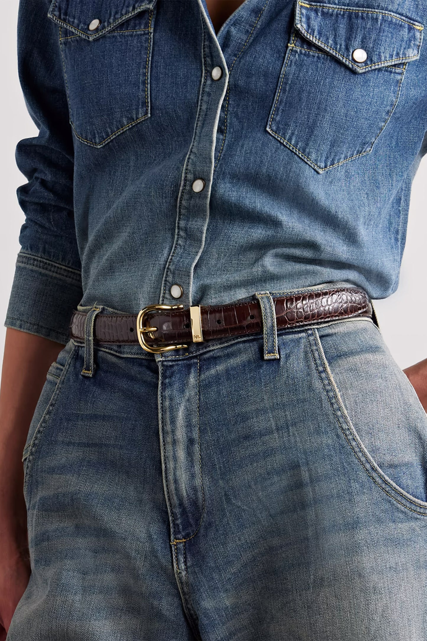 Louise croc-effect leather belt