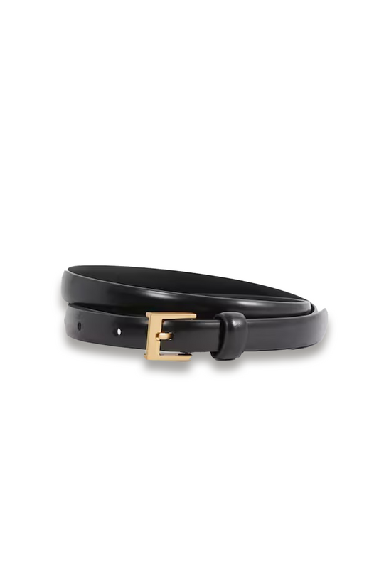 Holly Thin Leather Belt in Black