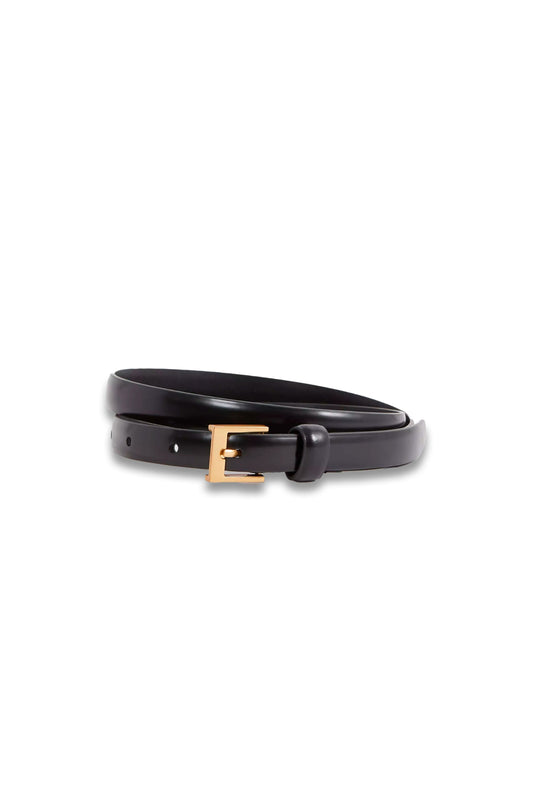 Holly Thin Leather Belt in Black