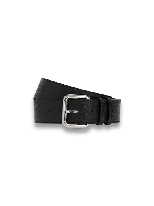 Leather Square Roller Buckle Belt in Black