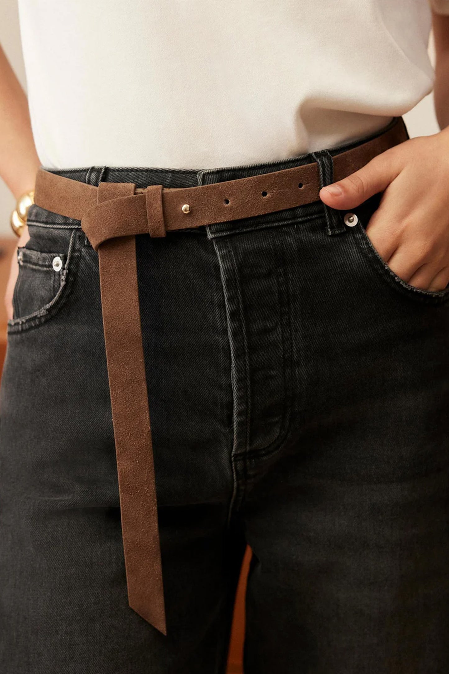 Tan Suede Tie Belt