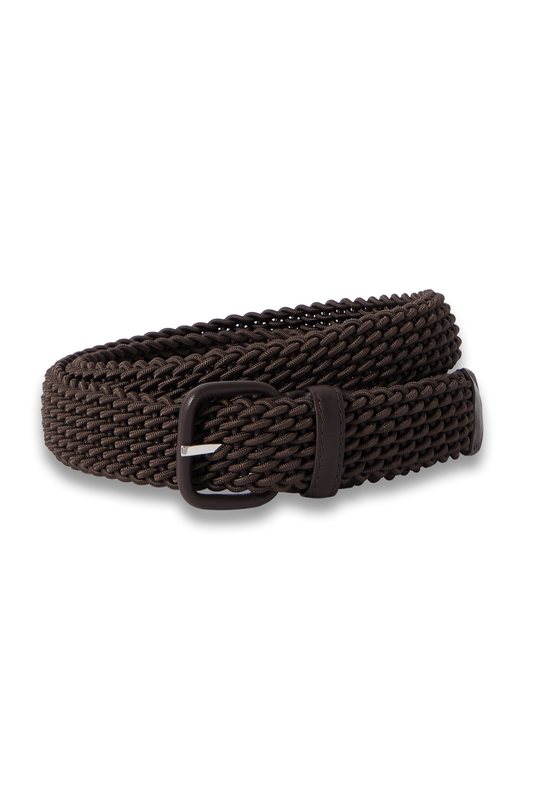 Woven Leather-Trimmed Cord Belt