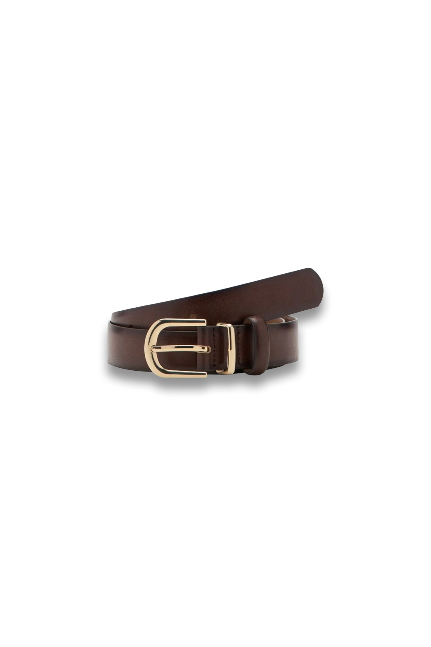 Rounded-buckle Pure Leather Belt in Chocolate