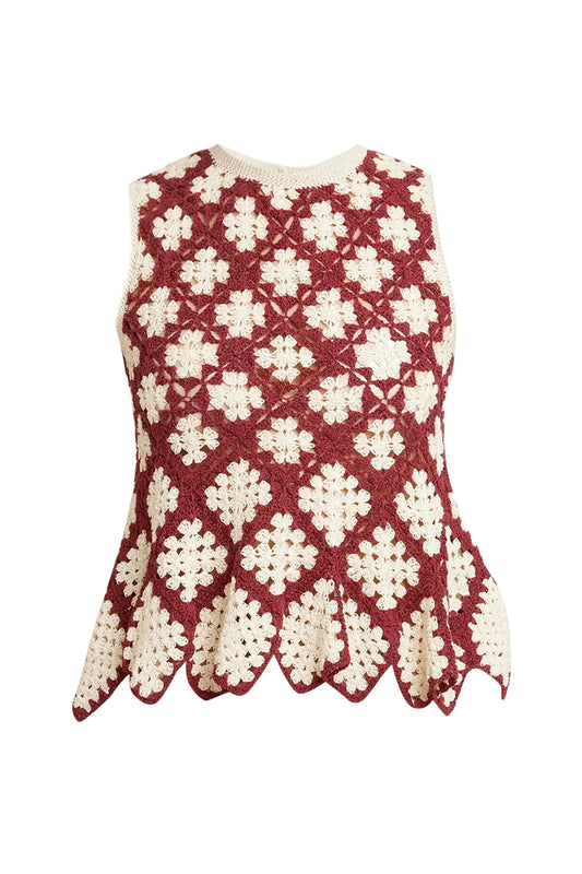 Red Sleeveless Crochet Knit Top