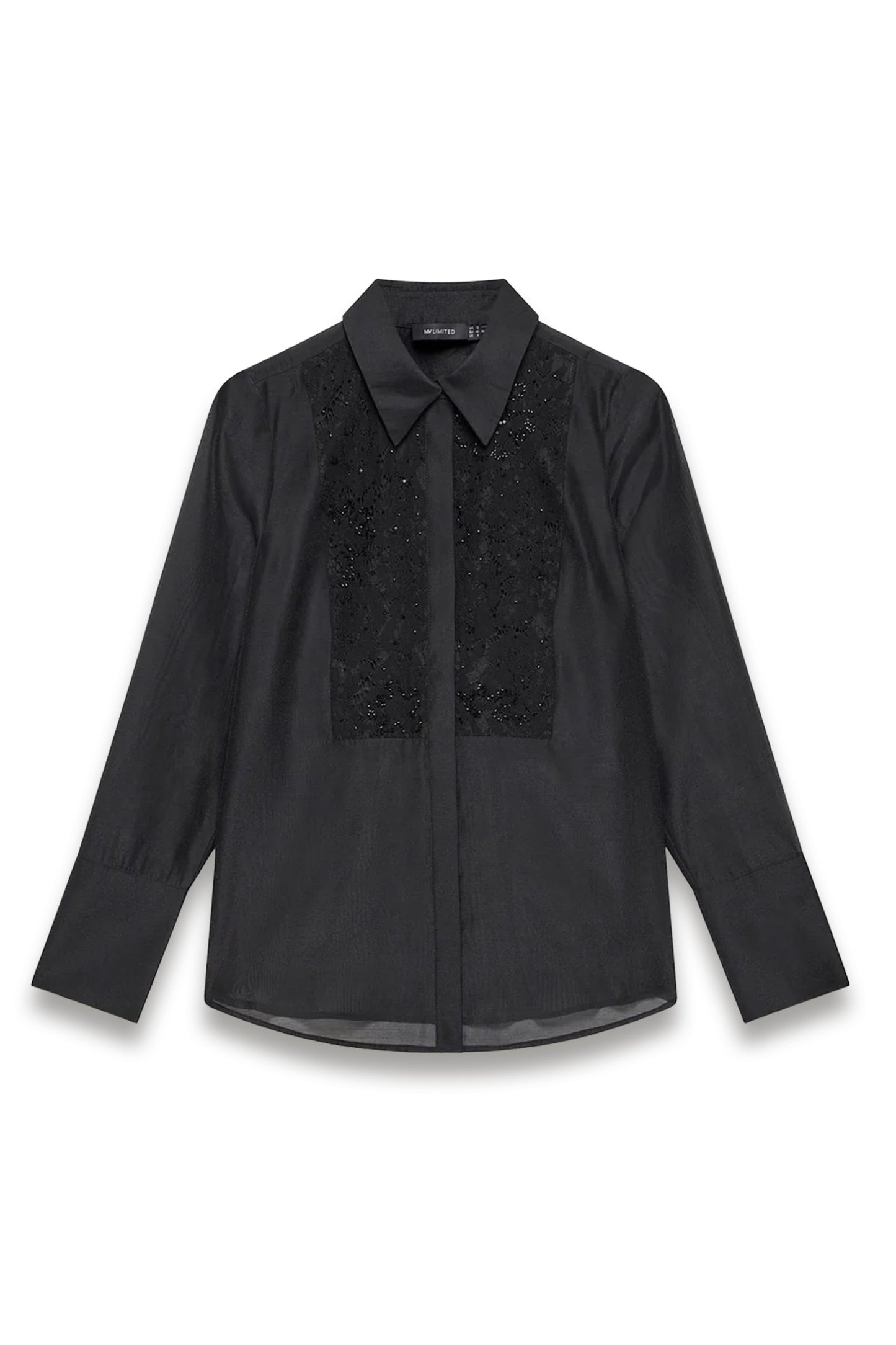 Black Embellished Bib-detail Shirt