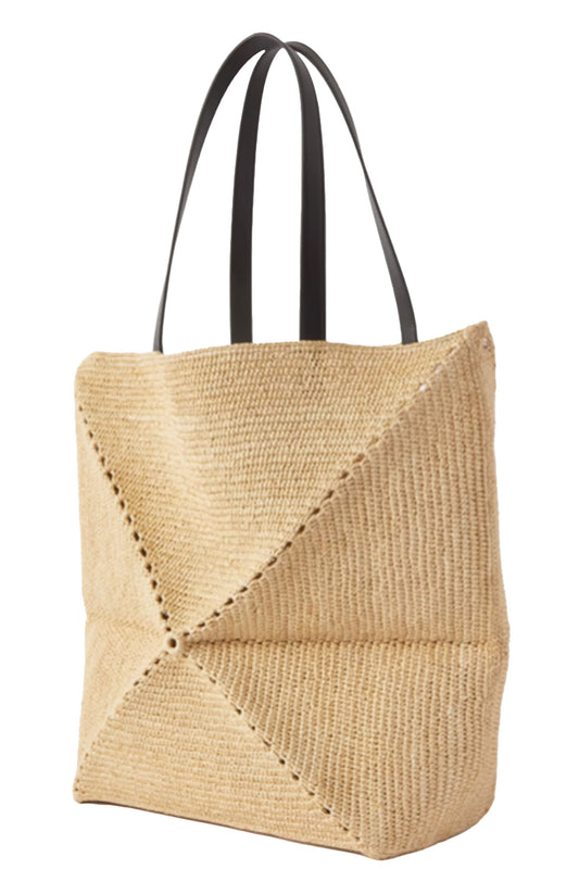 + Paula's Ibiza Puzzle Fold large Leather-trimmed Raffia Tote