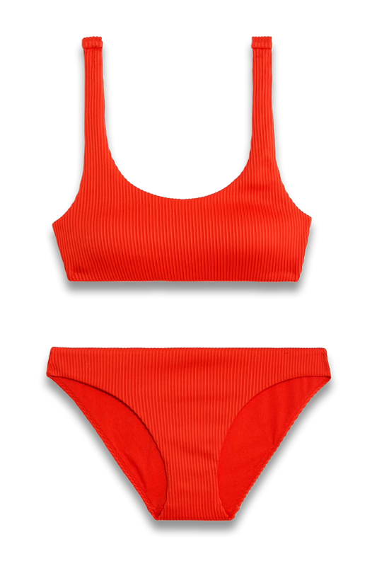 Ribbed Padded Scoop Neck Bikini Top and High Leg Bottoms