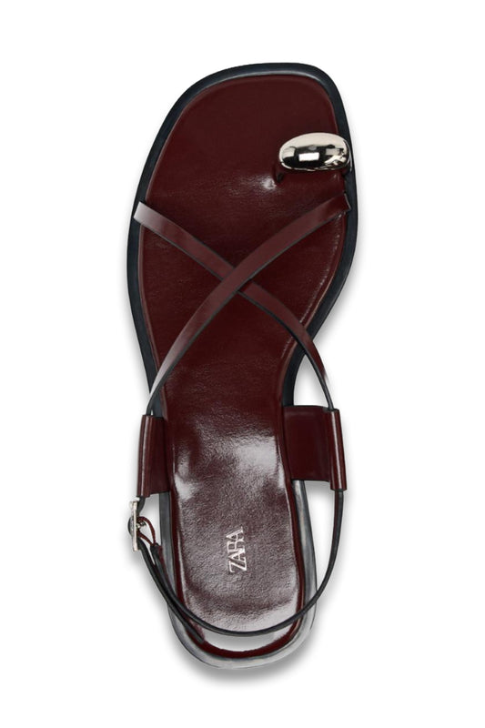 Strappy Flat Slider Sandals With Metal Embellishment