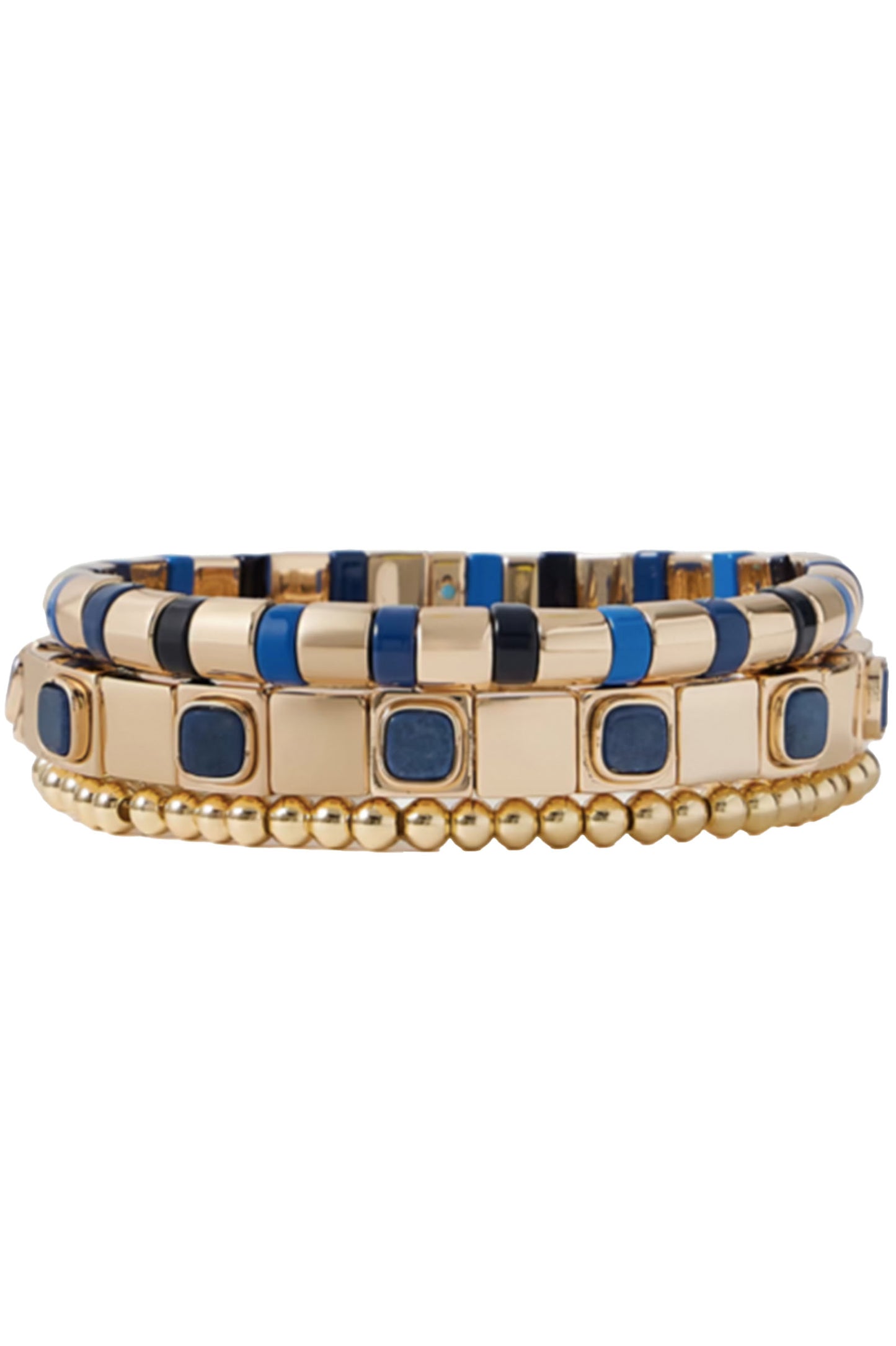 True Blue Set Of Three Gold-tone And Enamel Bracelets