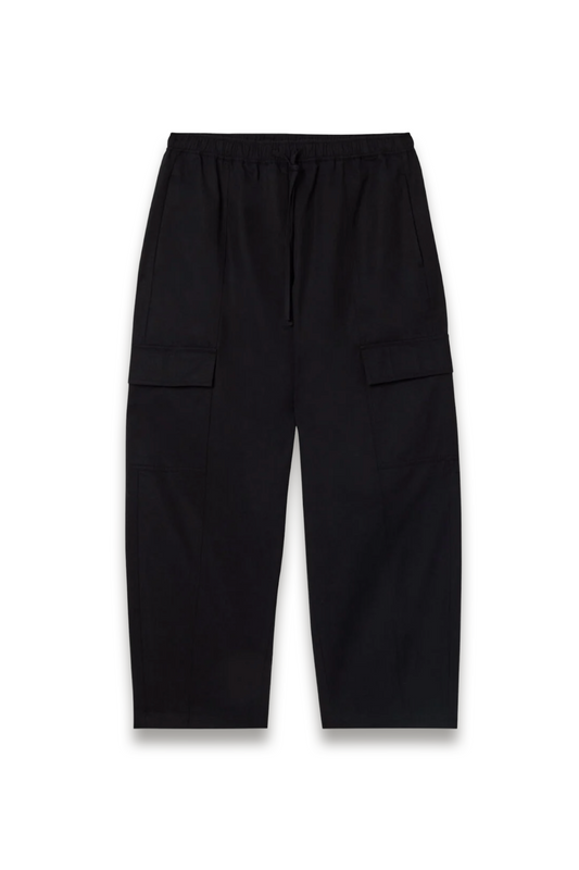 Washed Black Utility Cotton Barrel Trouser