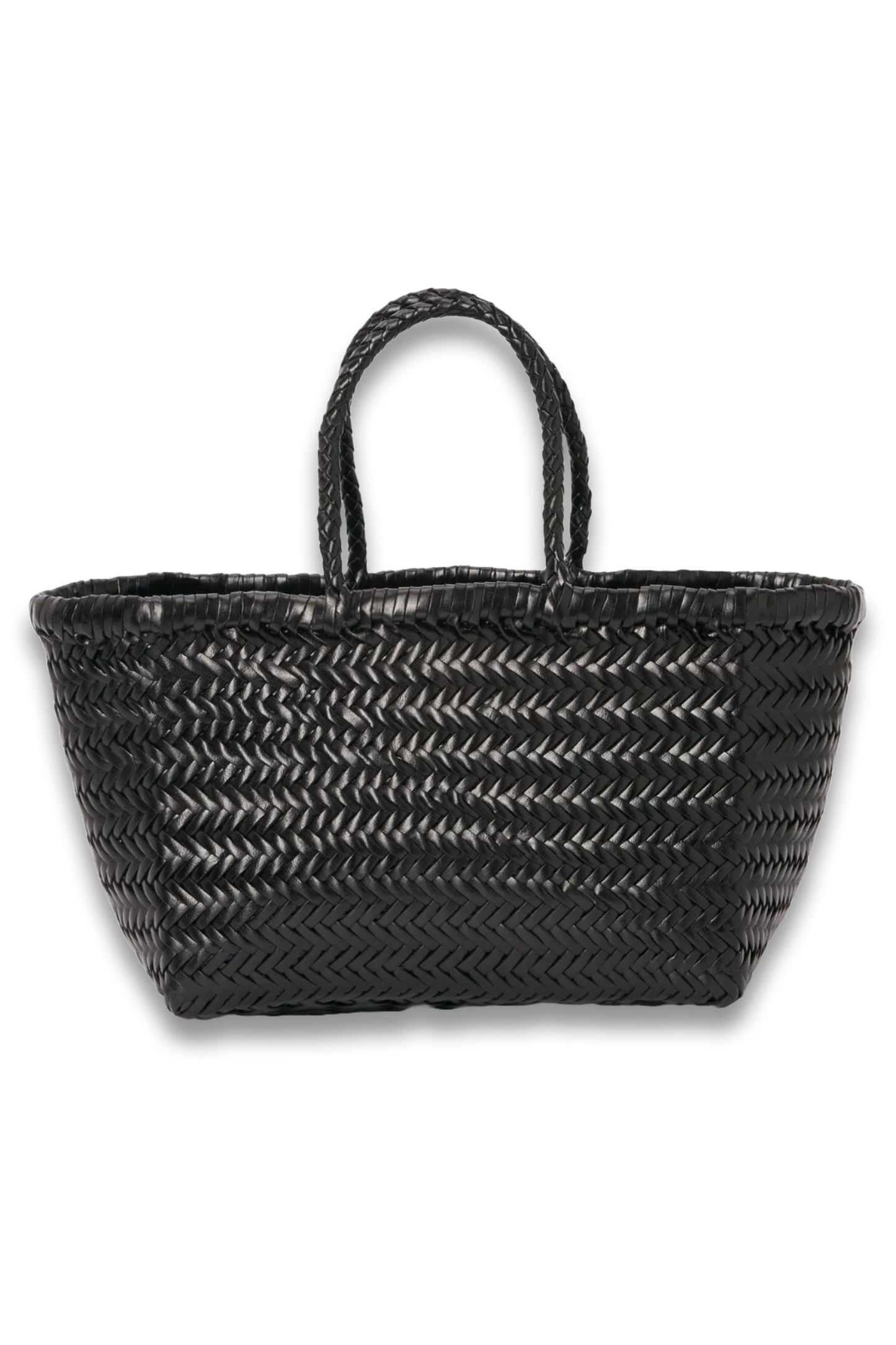 Bamboo Woven Leather Large Tote Bag in Black