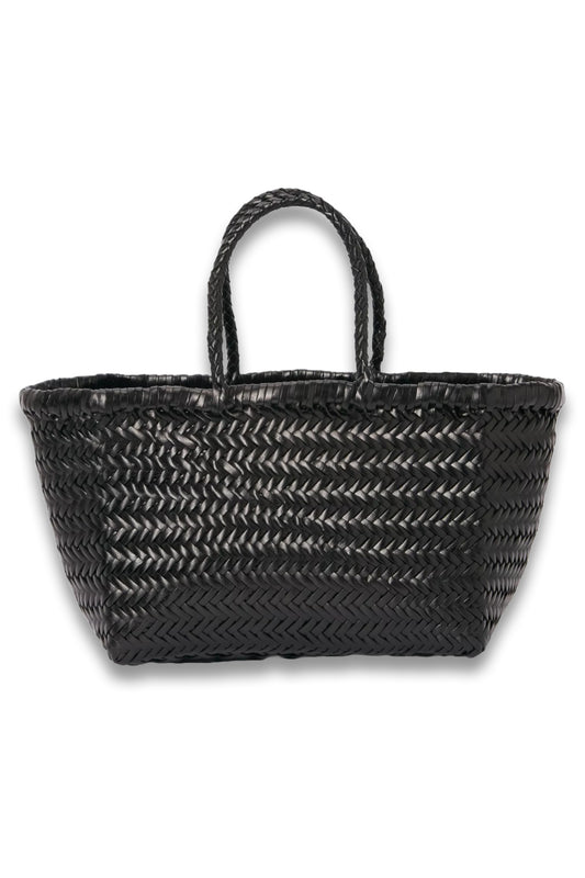 Bamboo Woven Leather Large Tote Bag in Black