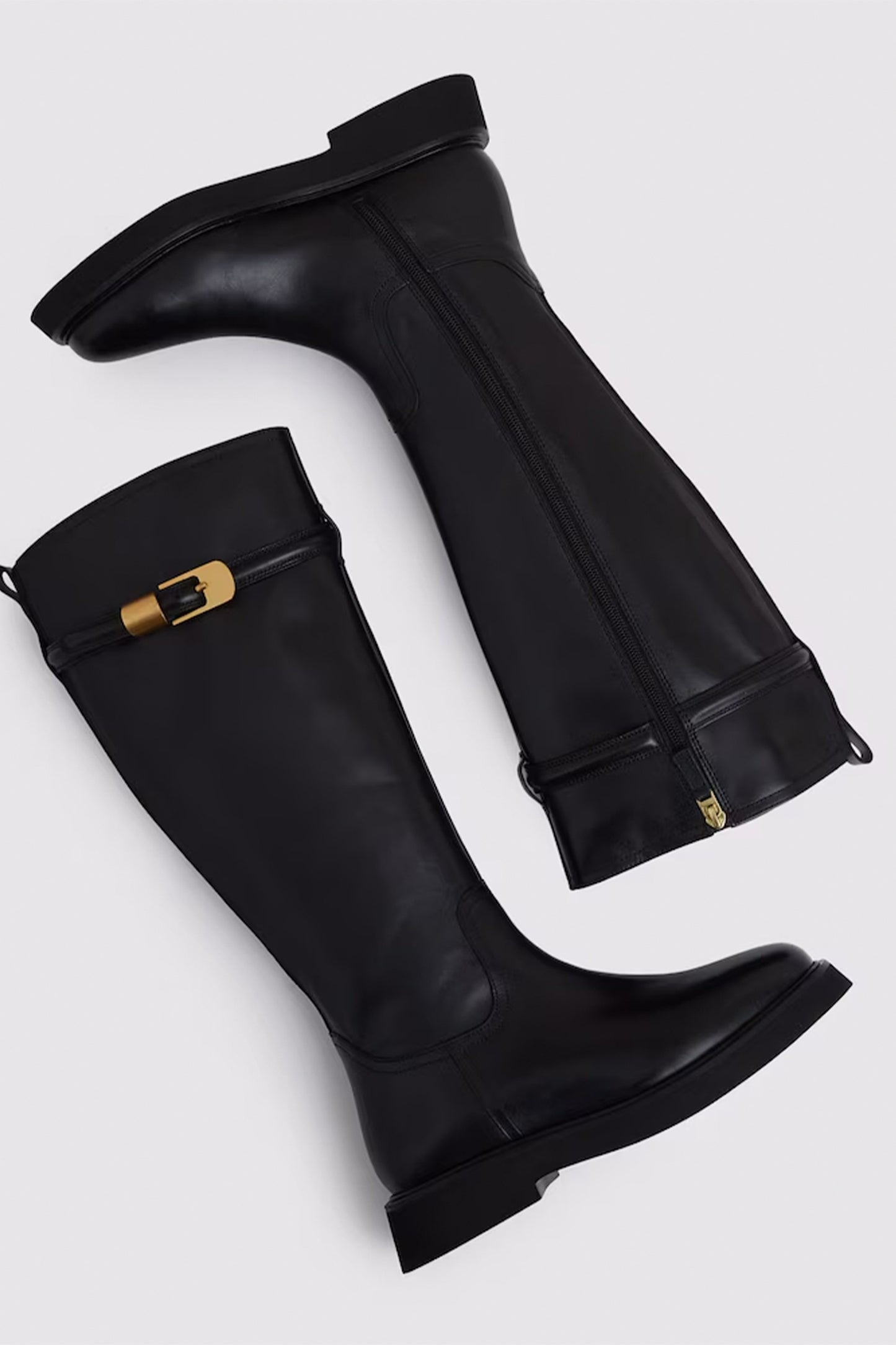 Briony Leather Buckled Knee-High Boots in Black