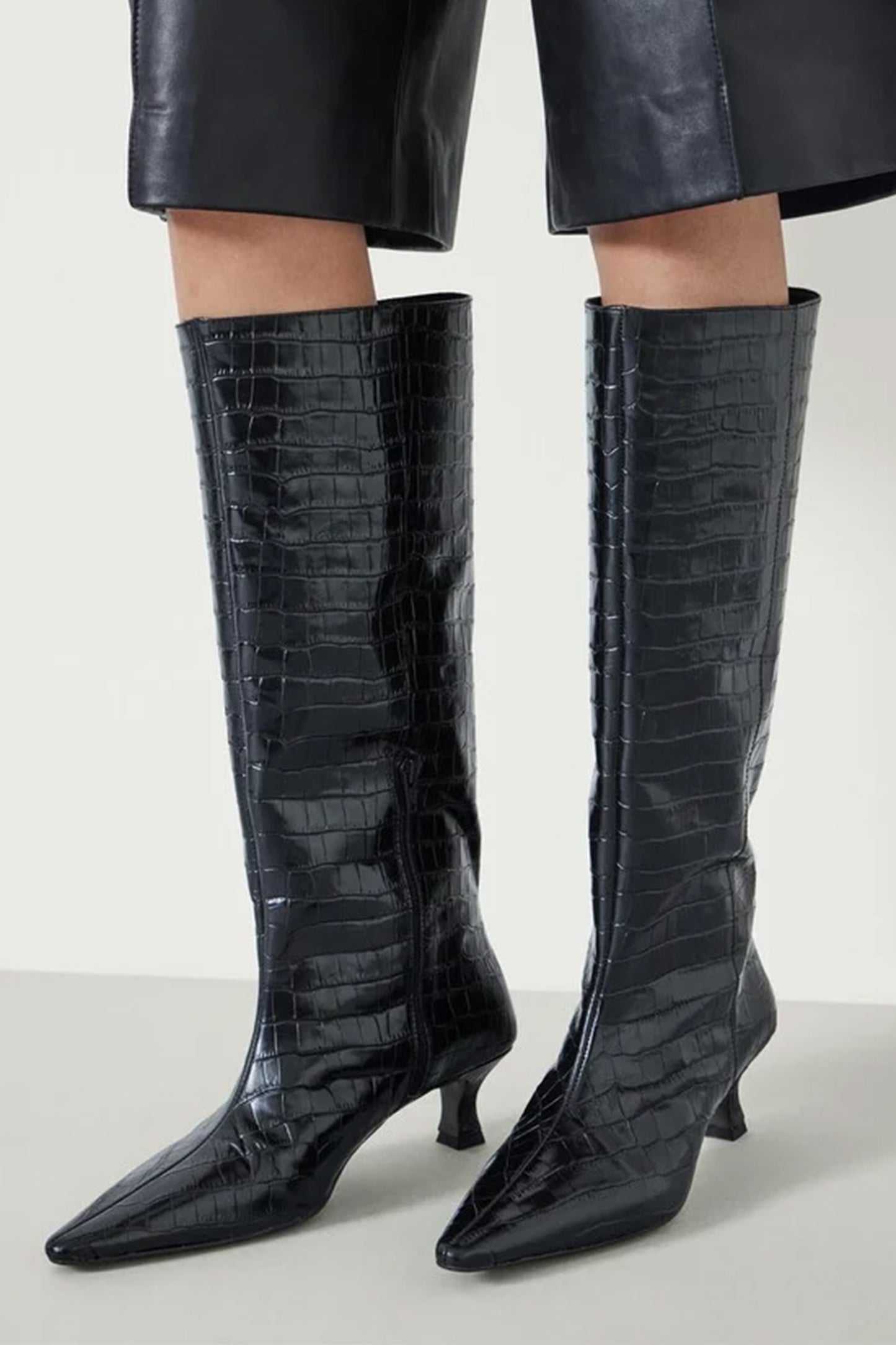 Katlynn Leather Kitten Heel Knee Boots
