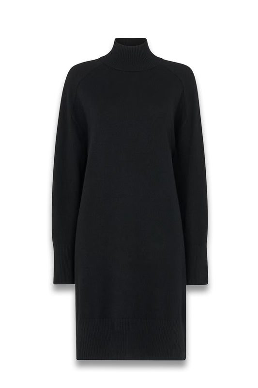 Black Cashmere Funnel Neck Dress
