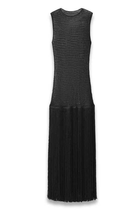 Openwork Knit Dress With Fringes