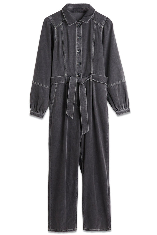 Washed Grey Denim Jumpsuit