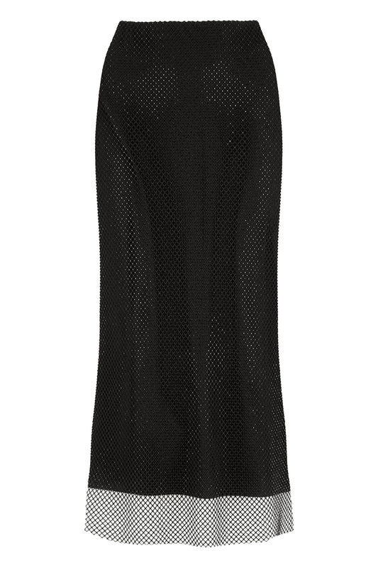 Black Diamante Mesh Midi Skirt